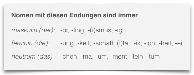 deutsche Artikel lernen genusspezifische Endungen